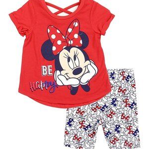 Disney Minnie Mouse Toddler Girls Bike Short Set. Red White Blue Bows. 4T